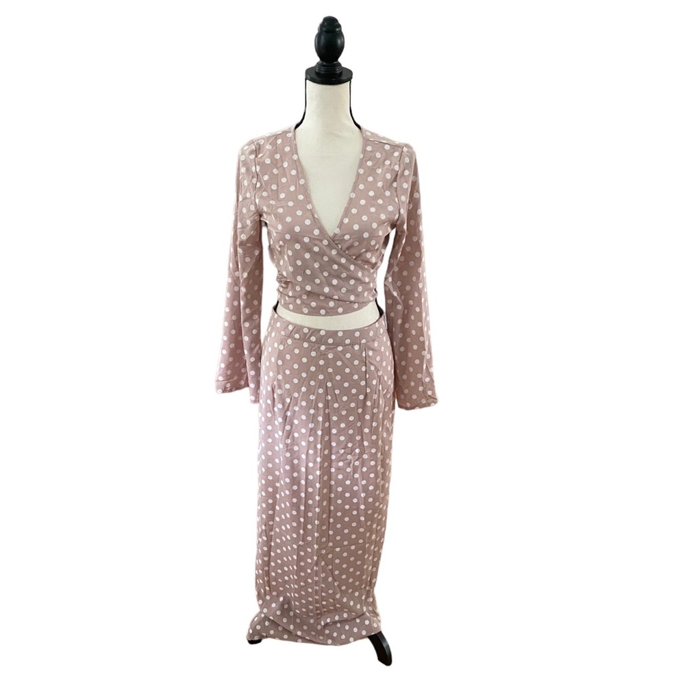 Polka Dot Flare Sleeve Wrap Top and Maxi Skirt